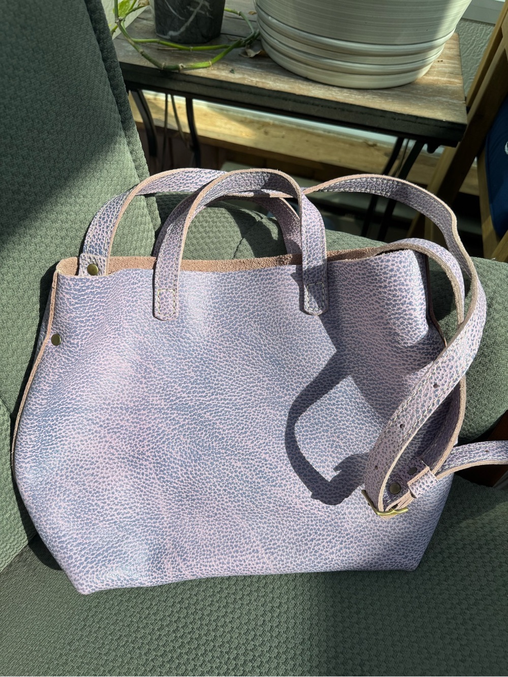 Portland Leather Medium Lilac Classic Crossbody Tote - Picture 2 of 6